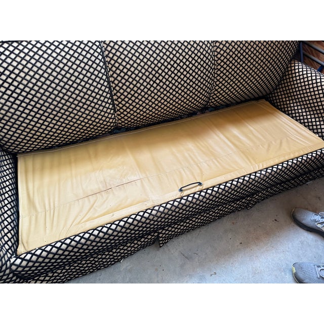 Black 1970s Flexsteel Sofa Checkered Black Velvet Detail For Sale - Image 8 of 9