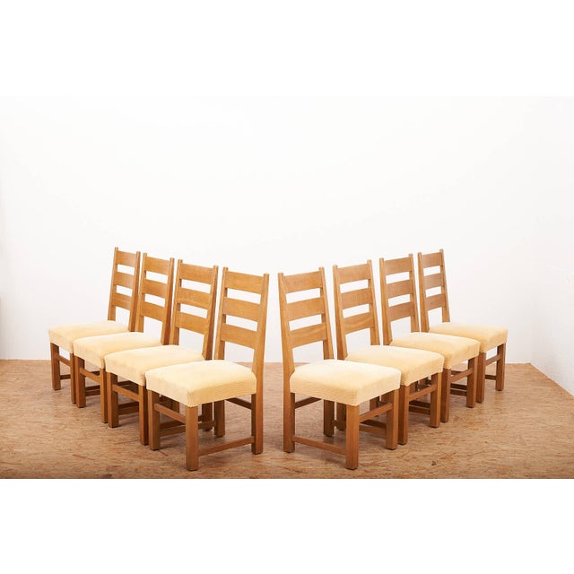 Chairs in Oak in Yellow Corduroy Fabric by Anliker Langenthal, 1960s, Set of 8 For Sale - Image 16 of 16