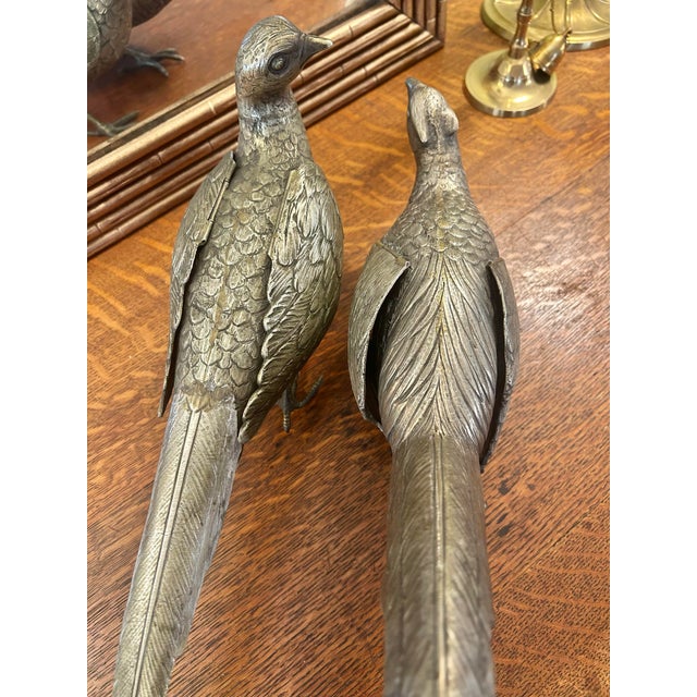 Chinoiserie Early 20th Century Large German Silver Plated Pheasant Sculptures With Hinged Wings - A Pair For Sale - Image 3 of 12