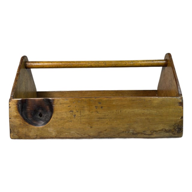 Antique English Pine Carpenter’s Toolbox With Turned Handle For Sale