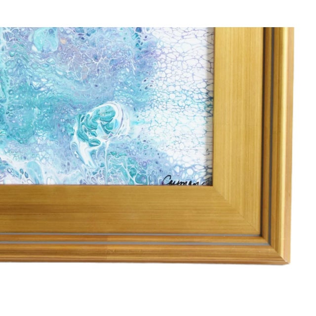 Modern contemporary marbleized art abstract Acrylic painting in shades of blue and teal on stretched artist canvas. Signed...