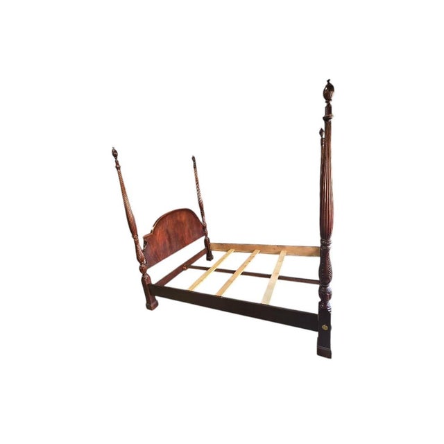 Vintage Solid Wood Queen Four Poster Bed With Turned Posts – Classic Traditional Style For Sale - Image 11 of 13