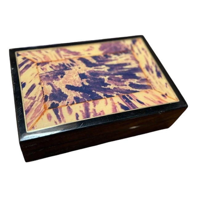 Vintage Tortoiseshell Inlay Wooden Box For Sale