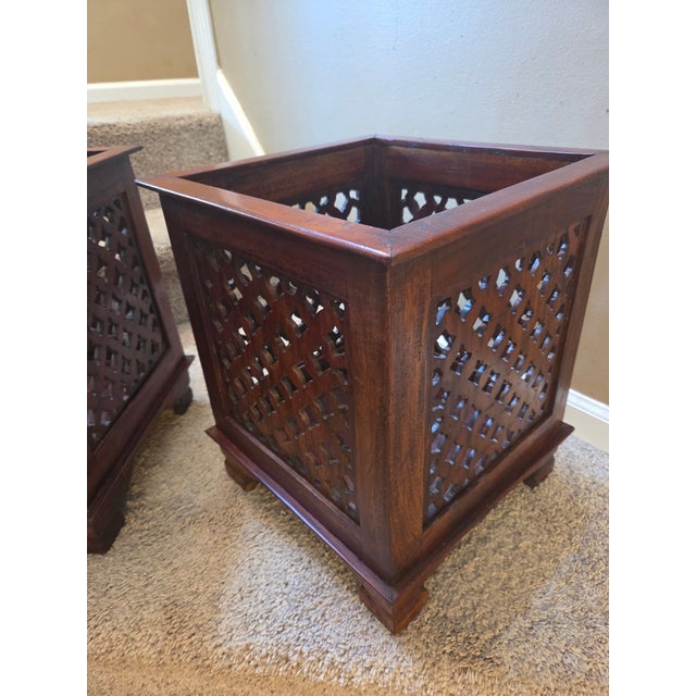 Vintage Classic Weathered Teak Planters - A Pair For Sale - Image 14 of 16