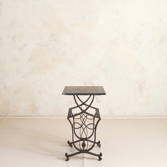French Art Deco Wrought Iron + Black Fossil Marble Occasional Table, 1940s For Sale - Image 4 of 11