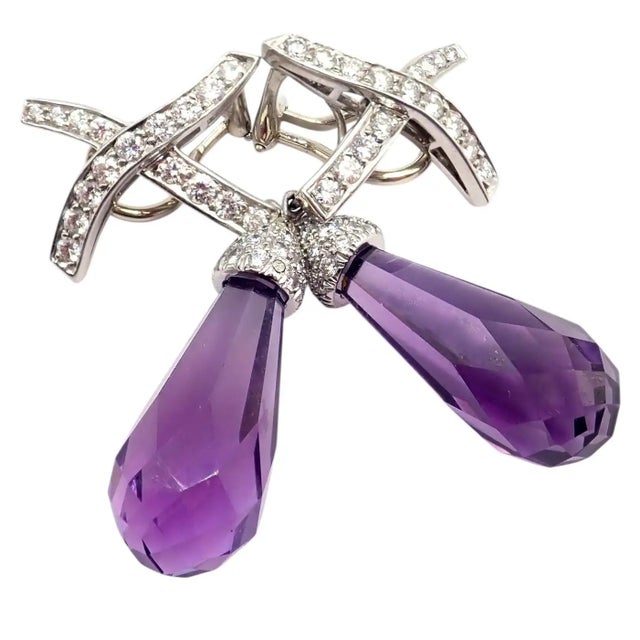 1980s Pair of Tiffany & Co Paloma Picasso X Drop Diamond Amethyst Night Day Platinum Earrings For Sale - Image 10 of 16