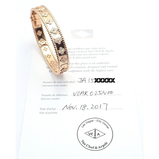 Van Cleef & Arpels Perlee Diamond Clover Rose Gold Bangle Bracelet For Sale - Image 10 of 13