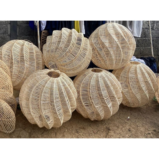 Tan Wicker Spiral Globe Pendant Light Medium For Sale - Image 8 of 10