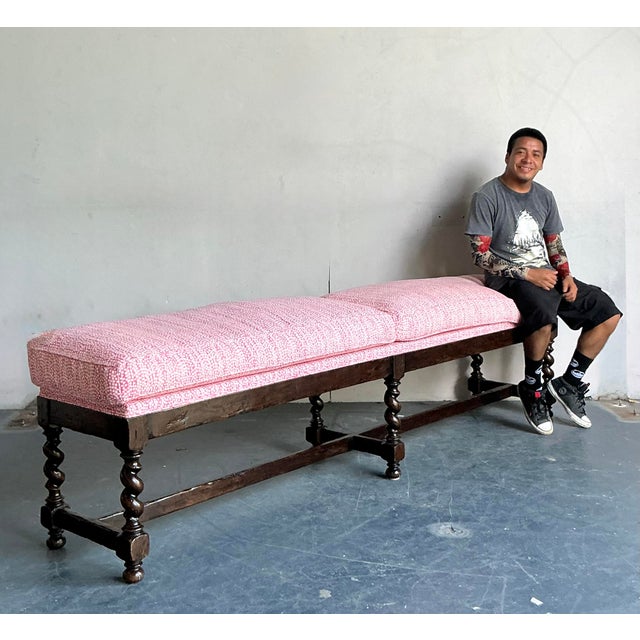 Jacobean Vintage Boho Turned Wood Bench For Sale - Image 3 of 7