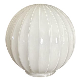 Vintage Mid Century / Art Deco White Milk Glass Style Globe / Ball Light / Lamp Shade With Ribbed Fluted Detailling For Sale