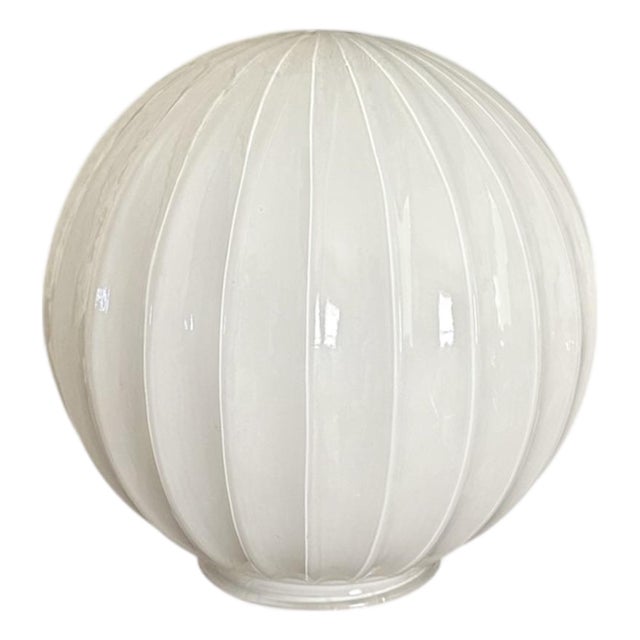 Vintage Mid Century / Art Deco White Milk Glass Style Globe / Ball Light / Lamp Shade With Ribbed Fluted Detailling For Sale