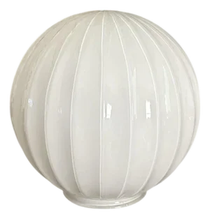 Vintage Mid Century / Art Deco White Milk Glass Style Globe / Ball Light / Lamp Shade With Ribbed Fluted Detailling