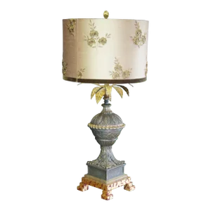 Mid 20th Century Frederick Cooper French Basketweave Urn Pineapple Buffet Table Lamp Marbled Base