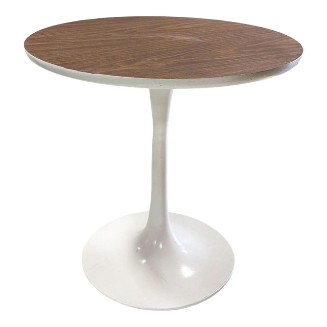 1960s MCM Tall Tulip Side Table Attributed to Eero Saarinen for Knoll W/ Walnut Laminate Top For Sale