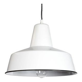 Matthew Izzo Home White Retro Rondeau Pendant Light With Black Piping For Sale