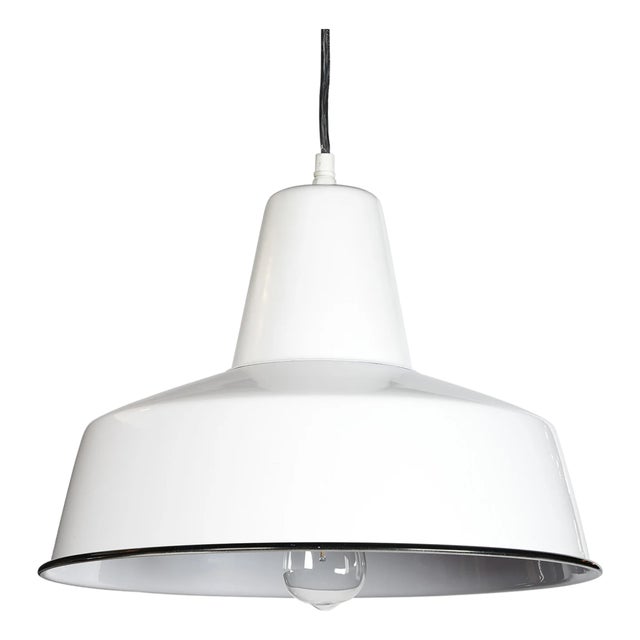 Matthew Izzo Home White Retro Rondeau Pendant Light With Black Piping For Sale