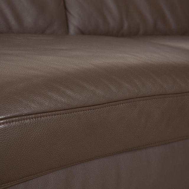 Brown Leather Corner Sofa and Ottoman with Storage Space from Hukla, Set of 2 For Sale - Image 6 of 18