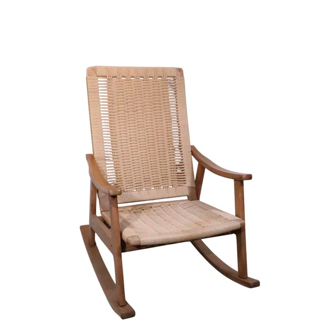 Hans Wegner Mid Century Danish Style Rope and Wood Rocking Chair C. 1950/70's For Sale - Image 4 of 9