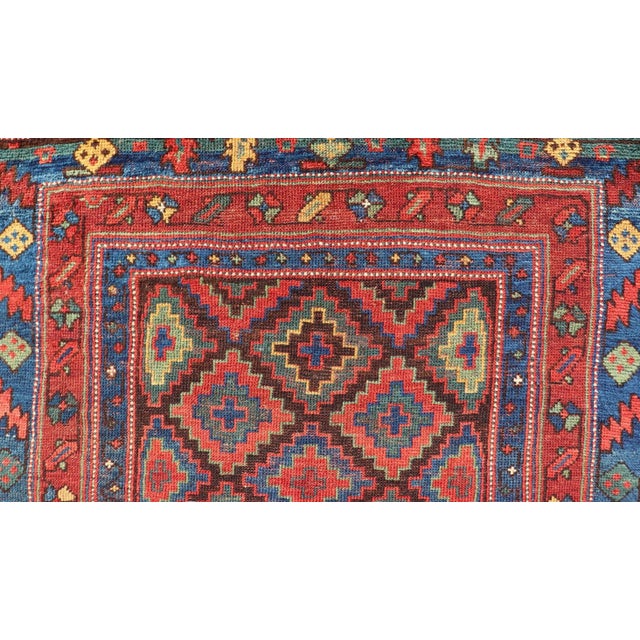 Mid 19th Century Sauj Bulak Kurd Carpet in Soft Colors and Diamond Shapes 4'1 X 5'11 For Sale - Image 9 of 11