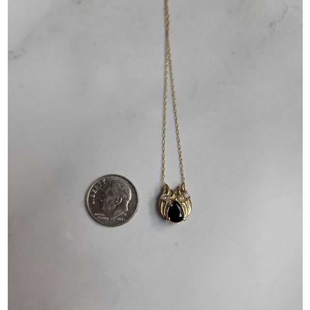 Contemporary Pear Sapphire with Diamond Accents & Wing Setting 16" For Sale - Image 3 of 4