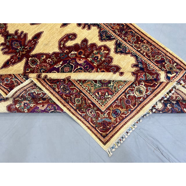 Beige & Red Persian-Style Medallion Wool Rug, Natural Dyes, 5'7" X 8'3" For Sale - Image 15 of 15