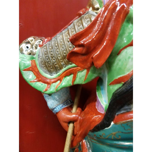 Mid-Century Chinese Porcelain Warrior Large Statue For Sale - Image 4 of 12