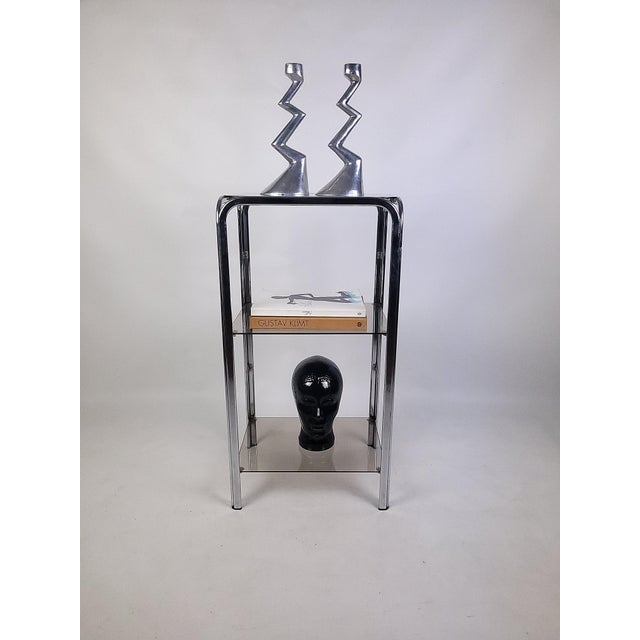 Silver Vintage Chrome Shelving Unit with Glass Shelves, 1970s For Sale - Image 8 of 9