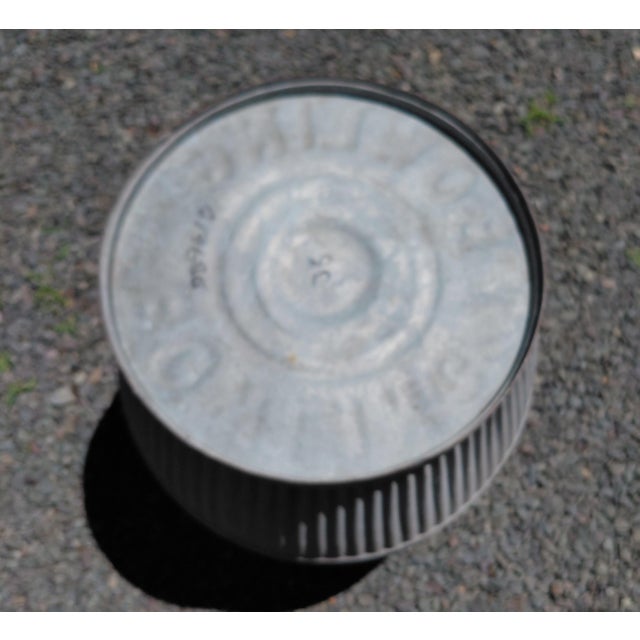 Antique English Bowling Galvanized Dolly Tub. Signed on bottom. It is 20.5" high and 17.25 at opening on top. It has 2...