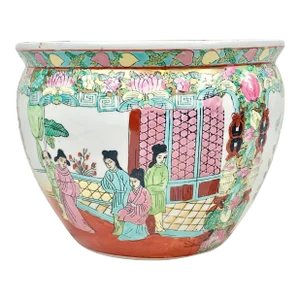 Vintage Late 20th Century Rose Famille Fishbowl Cachepot