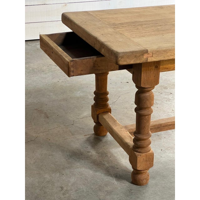 French Oak Farmhouse Kitchen Dining Table with Drawer, 1920 For Sale - Image 9 of 18