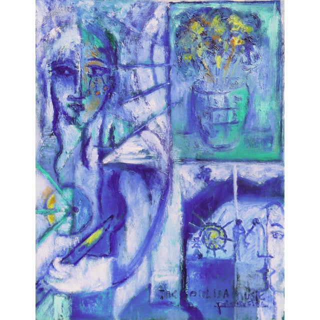 Textile 'The Soul Is Music' by Jose Da Silveira, France, Provence, California, Post Impressionist Figural Oil Circa 2002 For Sale - Image 7 of 7