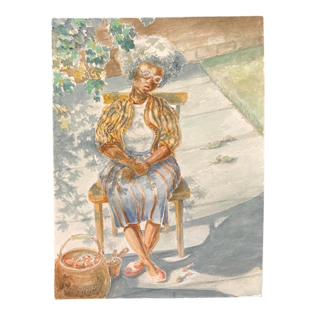 Emilia Pickett Basking Tennessee Figural Watercolor For Sale