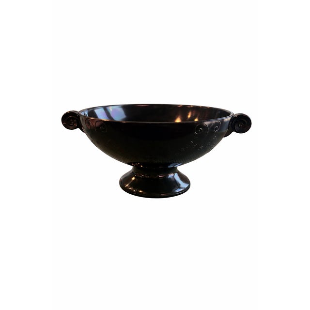 1940s Vintage Early–Mid 20th Century Black Glass Pedestal Compote With Scroll Handles – 11” For Sale - Image 5 of 5