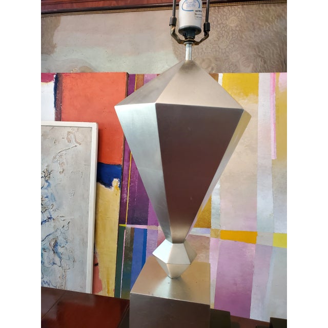 Vintage Mid-Century Diamond Shaped Silver Lamps - a Pair For Sale - Image 4 of 8