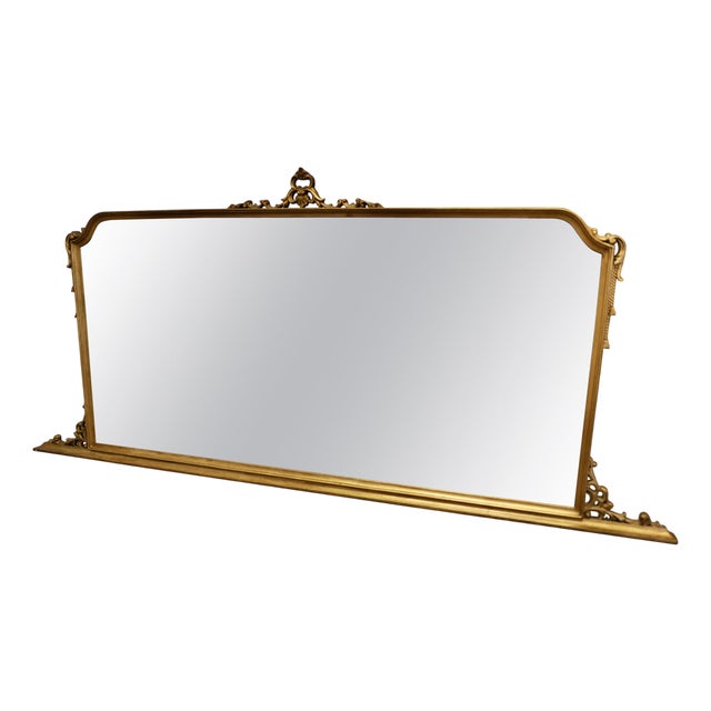 Long French Gilt Overmantel Mirror, 1900s For Sale
