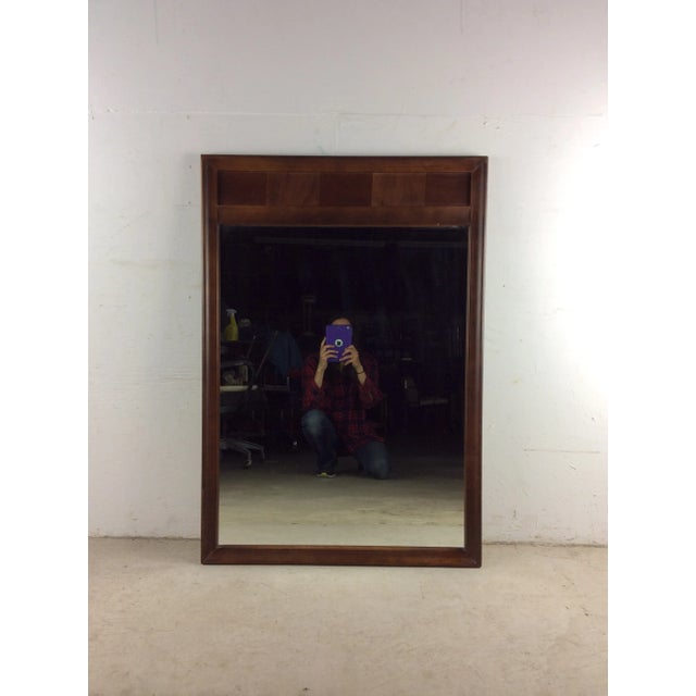 Mid-Century Modern Mid Century Modern Wall Mirror With Beveled Frame & Walnut Inlay For Sale - Image 3 of 12