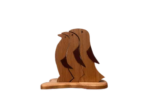Vintage Wooden Penguin Sculpture, Set of 3