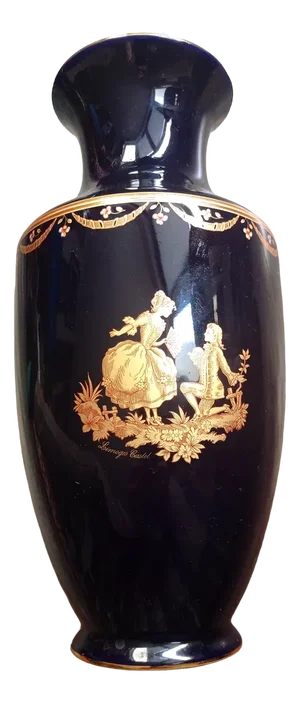 Mid-Century Limoges Blue Cobalt Vase in 22k Gold, France, 1950s