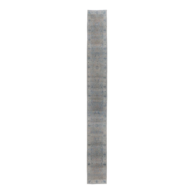 Antique Circa 1900 Blue Oversize Hand Knotted Wool Runner 2ft 9in X 23ft 6in For Sale