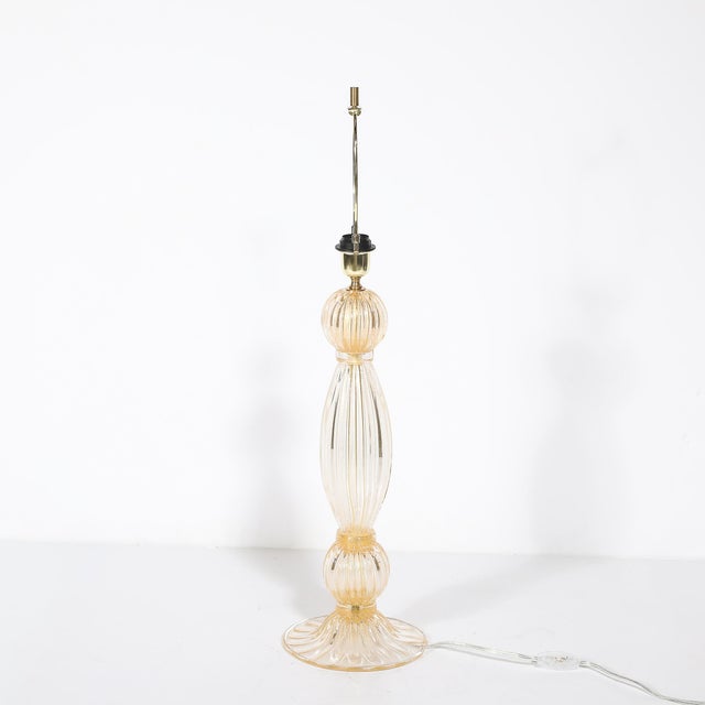 Gold Pair of Modernist Reeded Translucent Glass Table Lamps With 24-Karat Gold Flecks For Sale - Image 8 of 13