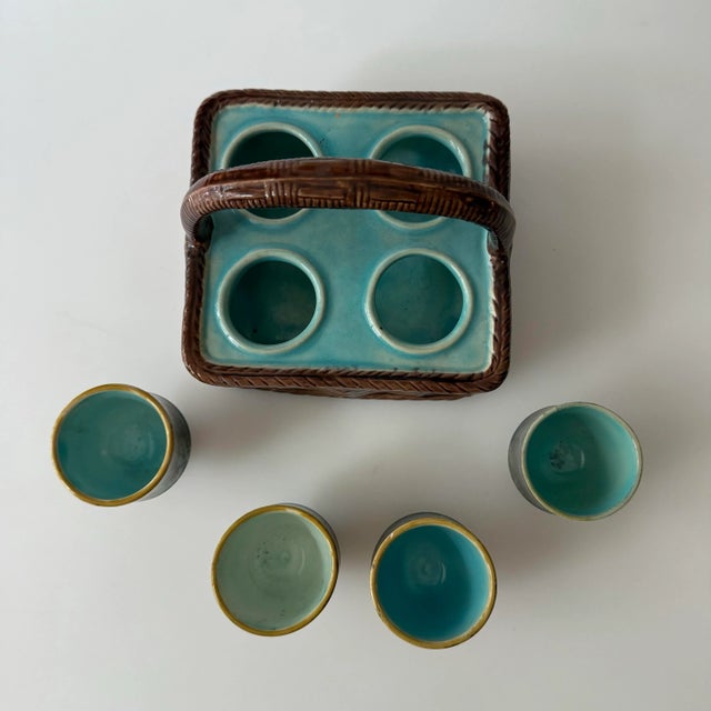 Ceramic 19th Century English Majolica Egg Cup Basket Set- 5 Pieces For Sale - Image 7 of 11