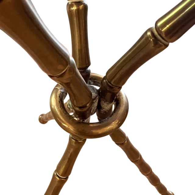 Mid-Century Brass and Marble Faux Bamboo Tripod Side Tables, France, 1950s, Set of 2 For Sale - Image 6 of 7