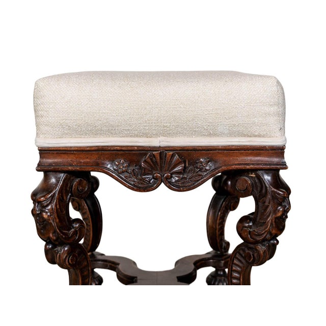 Antique Upholstered Stool For Sale - Image 4 of 5