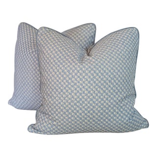 Fermoie Ruffle Pillows in Light Blue With Cord - Double Sided Pair For Sale