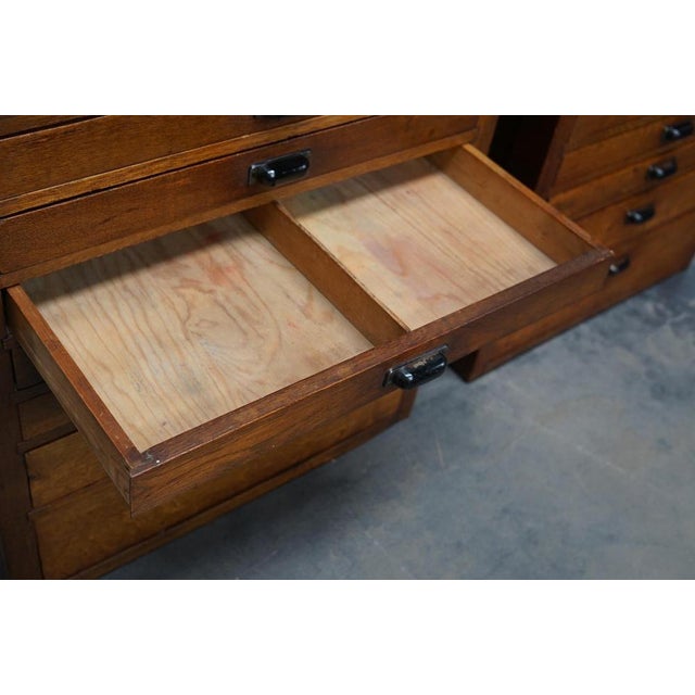 Vintage Dutch Oak Jewelers Drawer Cabinets, 1930s, Set of 2 For Sale - Image 17 of 18