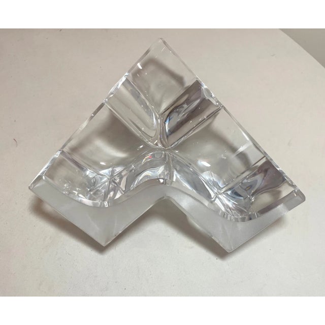 1990s Daum Three Section Cubist Clear and Frosted Crystal Vide Poche Bowl Sculpture For Sale - Image 12 of 16