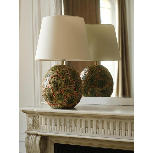Ecorce table lamp in ceramic, copper and cotton by popus editions. Dimensions: ø 37 x h 60 cm. Materials: handmade ceramic...