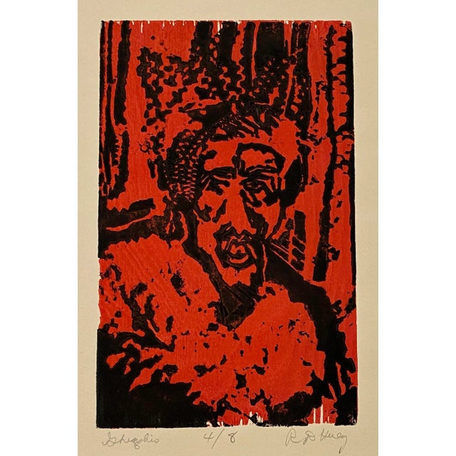 Portraiture 1980s Dean Huey Ghenghis Relief Print For Sale - Image 3 of 3