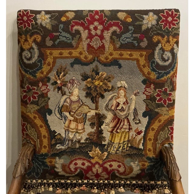 Baroque Antique William and Mary Style Chair With Needlepoint Seat and Front of Back For Sale - Image 3 of 6