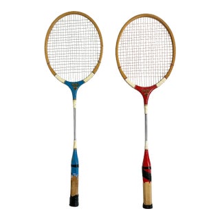 Mid-Century Boho Chic Vintage Badminton Rackets - Set of 2. For Sale